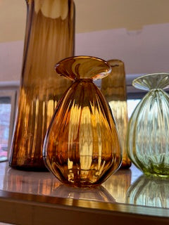CG Small Bulbous corrugated vase, Amber