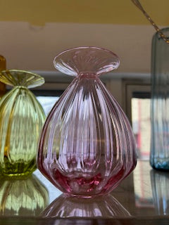 CG Small Bulbous corrugated vase, Rose Gold