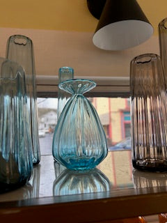 CG Small Bulbous corrugated vase, Steel Blue